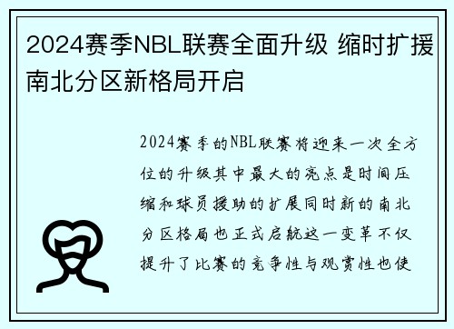 2024赛季NBL联赛全面升级 缩时扩援南北分区新格局开启